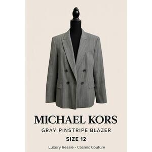 Michael Kors Gray Pinstripe Double-Breasted Blazer - Size 12